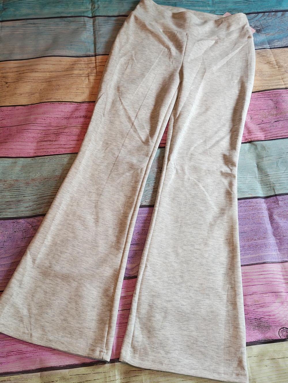 Large Fashion Bird Light Heathered Gray Flare Knit Pants #0921